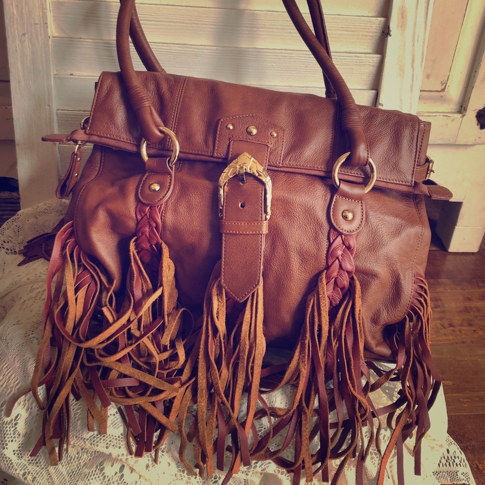 Brown leather hobo bag